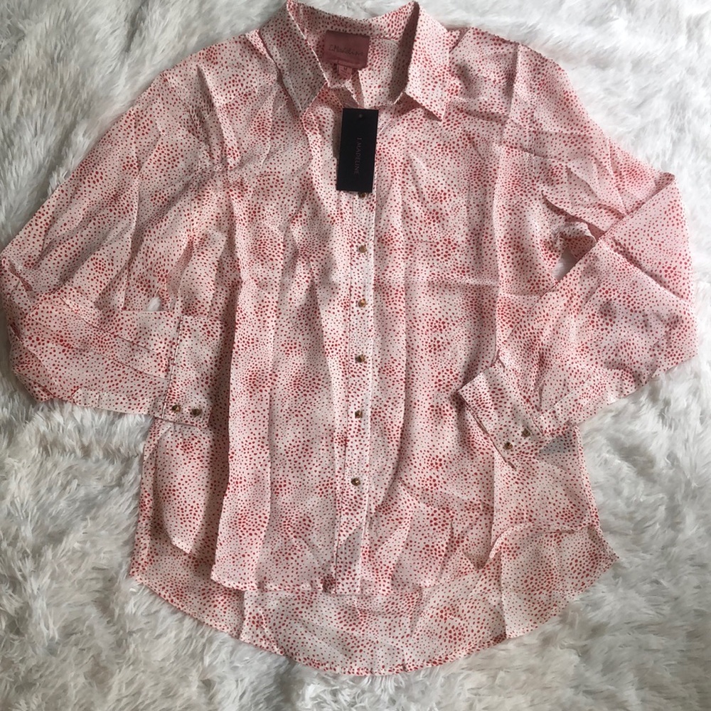 I. Madeline NWT red & white pattern button down